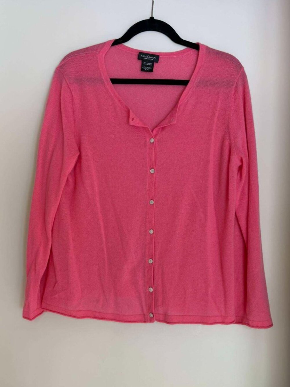 Lord & Taylor 100% Cashmere Pink Button Front Cardigan Sweater XL